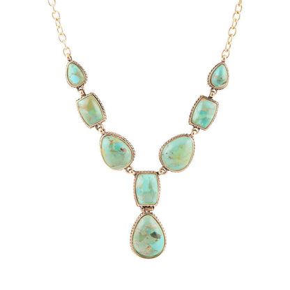 Genuine Blue Turquoise Roped Golden Bronze Y Necklace Otarealm