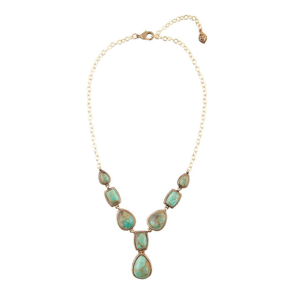 Genuine Blue Turquoise Roped Golden Bronze Y Necklace Otarealm
