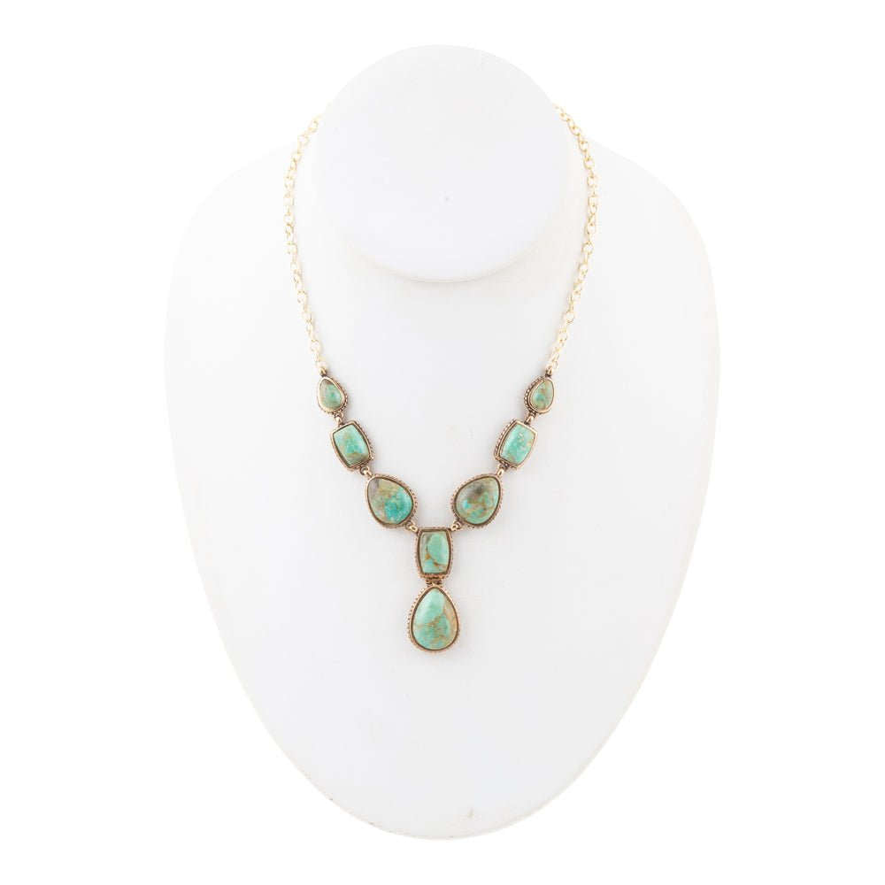 Genuine Blue Turquoise Roped Golden Bronze Y Necklace Otarealm