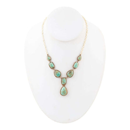Genuine Blue Turquoise Roped Golden Bronze Y Necklace Otarealm