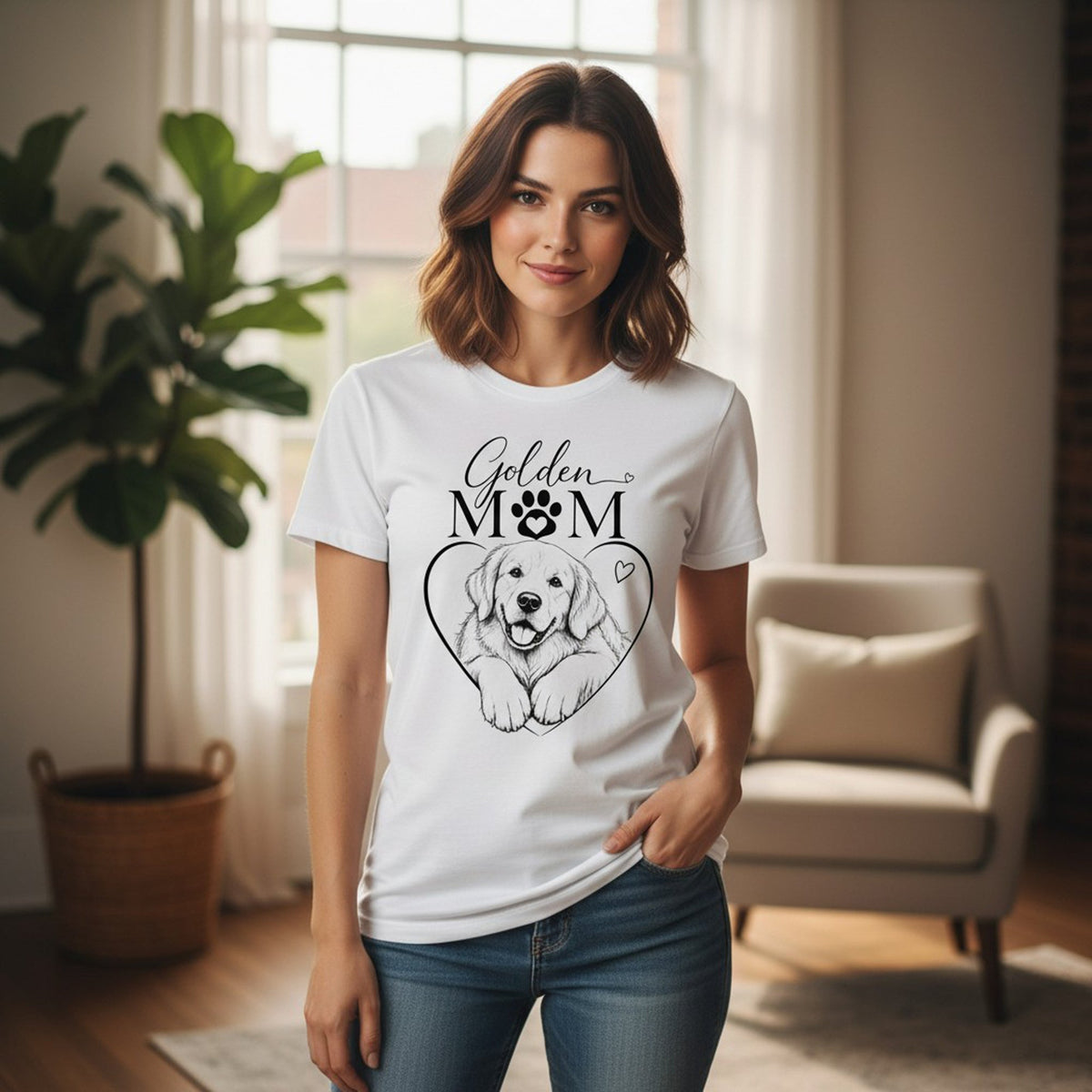 Golden Retriever Mom Graphic T-Shirt Cotton Women's Casual Dog Lover Top