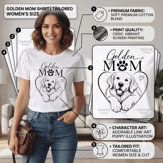 Golden Retriever Mom Graphic T-Shirt Cotton Women's Casual Dog Lover Top