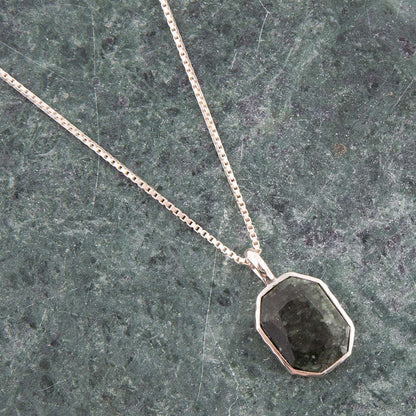 Hammered Green Seraphinite and Sterling Silver Pendant Necklace Otarealm
