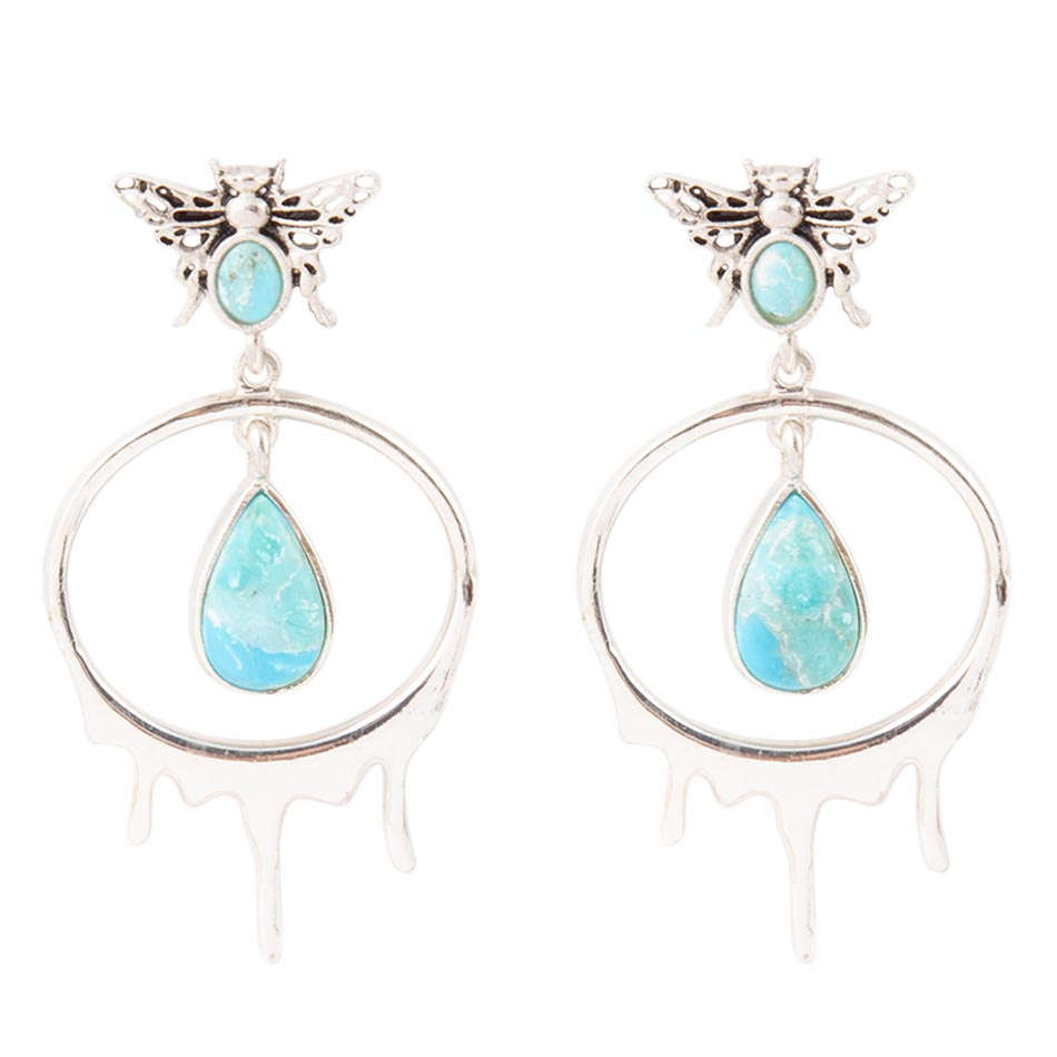 Honey Blue Turquoise Sterling Silver Drop Earrings Otarealm