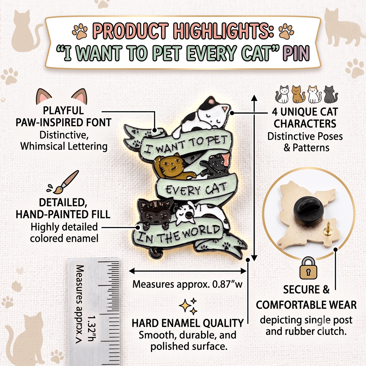 I Want to Pet Every Cat Pin – Cute Enamel Pin for Cat Lovers