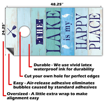 The Lake is My Happy Place - Cornhole Board Wrap - Set of 2