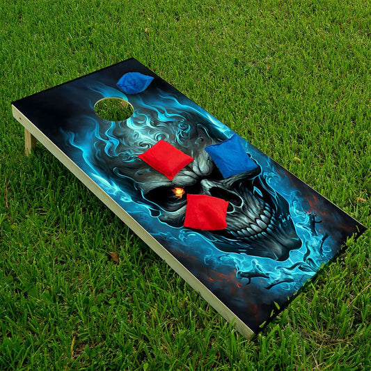 Blue Flaming Skull - Cornhole Board Wrap - Set of 2 Otarealm