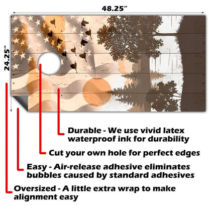 American Flag w/ Ducks Flying - Cornhole Board Wrap - Set of 2