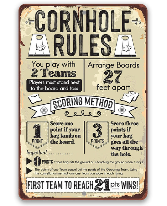 Cornhole Rules - Metal Sign