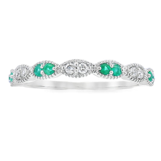 Emerald Diamond stackable band set 14KT White Gold