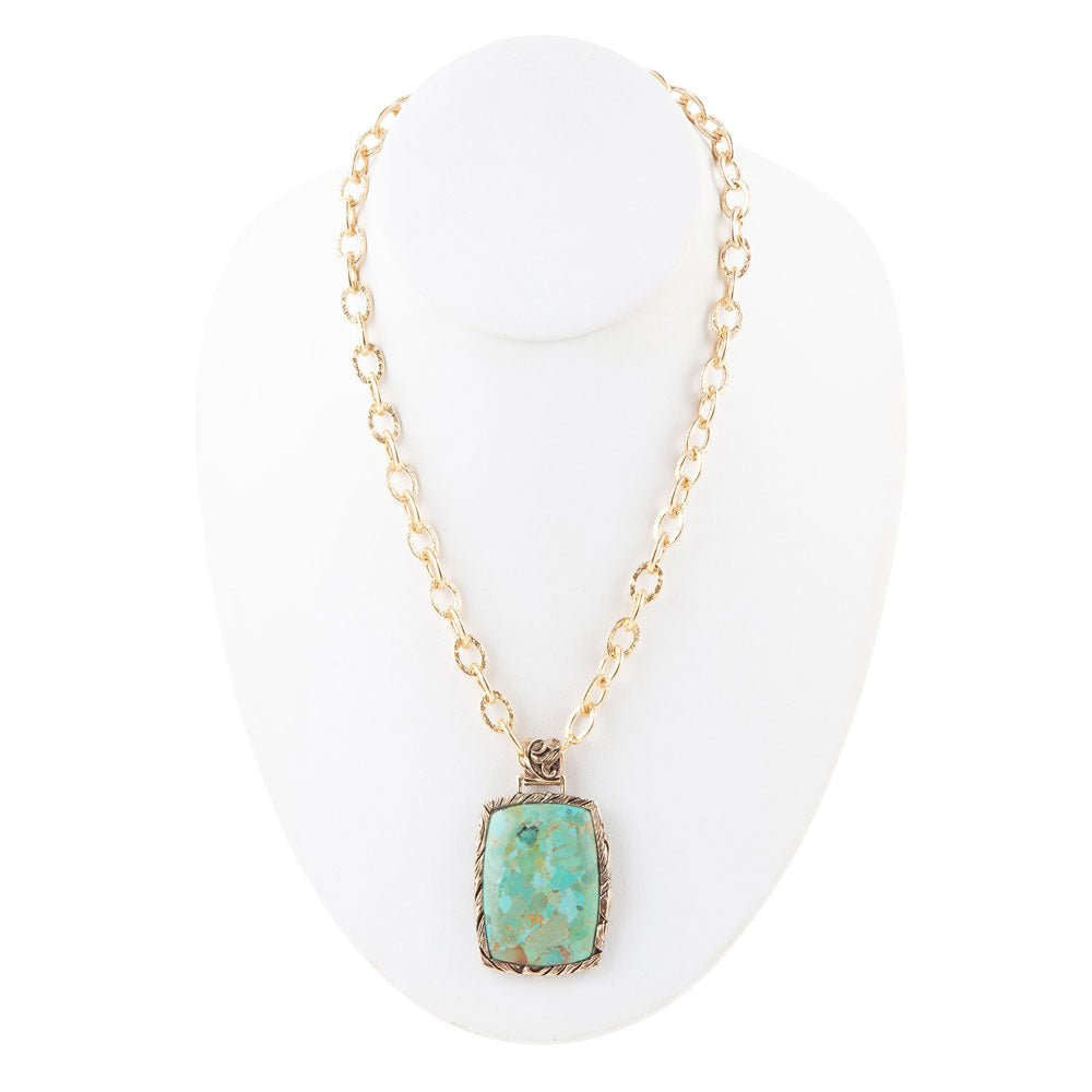 Jacquard Blue Turquoise Golden Pendant Necklace Otarealm