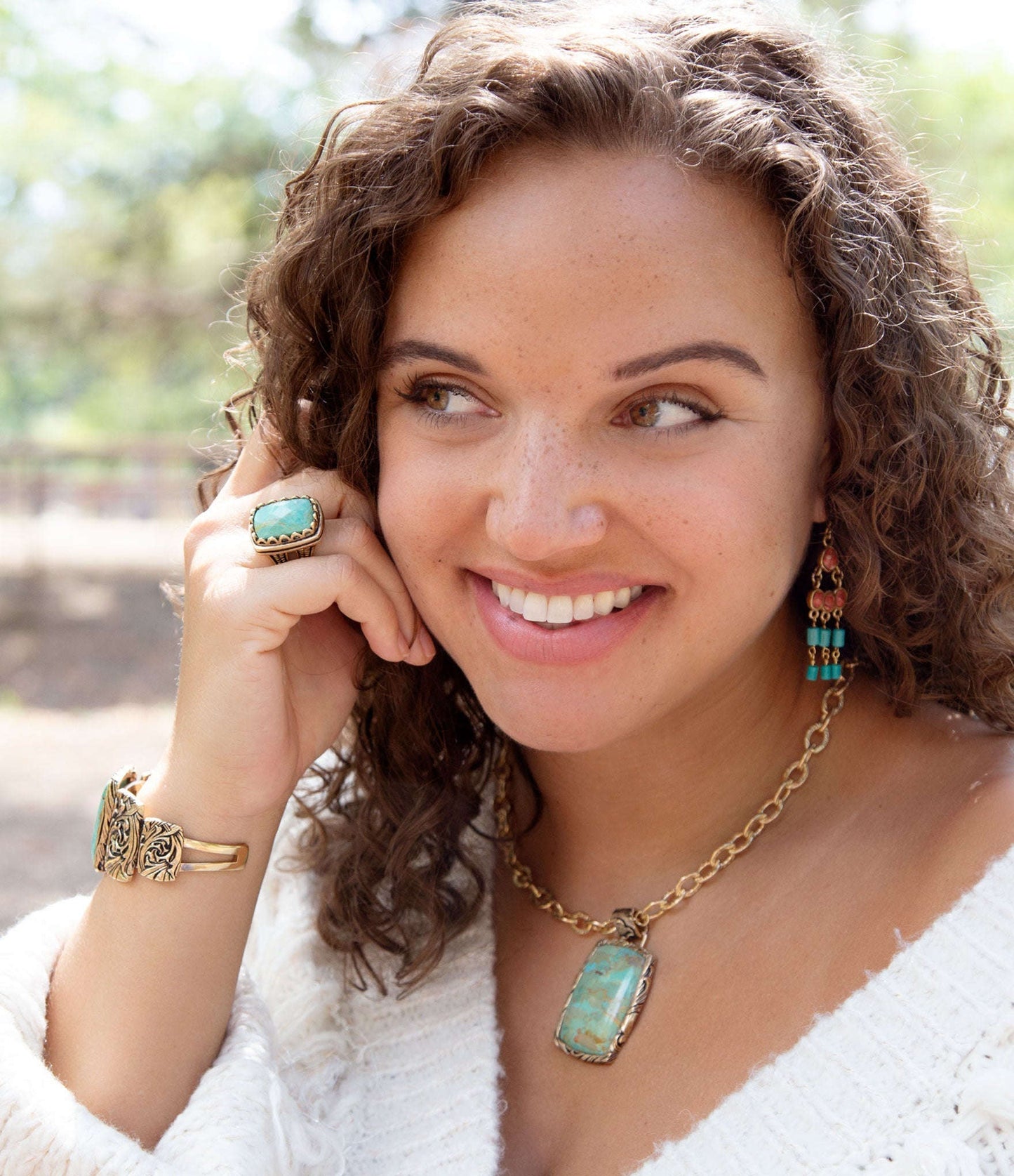 Jacquard Blue Turquoise Golden Pendant Necklace Otarealm
