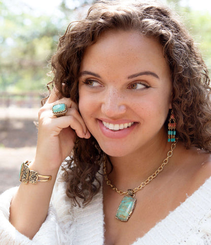Jacquard Blue Turquoise Golden Pendant Necklace Otarealm