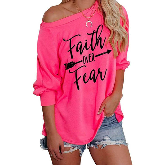 Jawint Womens Faith Over Fear Long Sleeve T-Shirt Otarealm