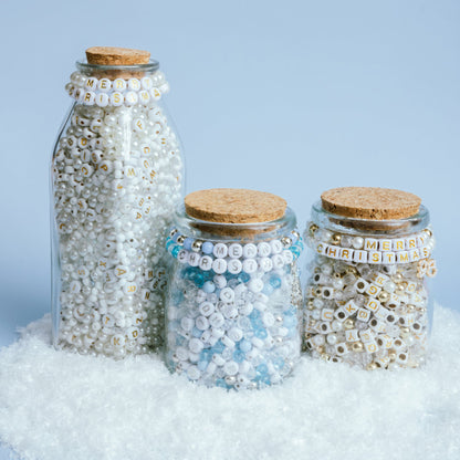 Frosty Blue and Metallic Silver Letter Christmas DIY Bead Jar