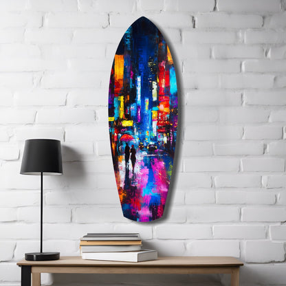 Under the City Glow A Love in the Rain Glass Wall Art