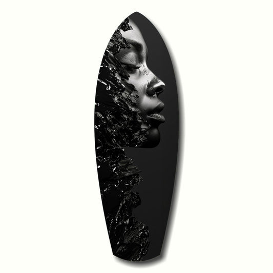 Black Splash Profile Surfboard Glass Wall Art