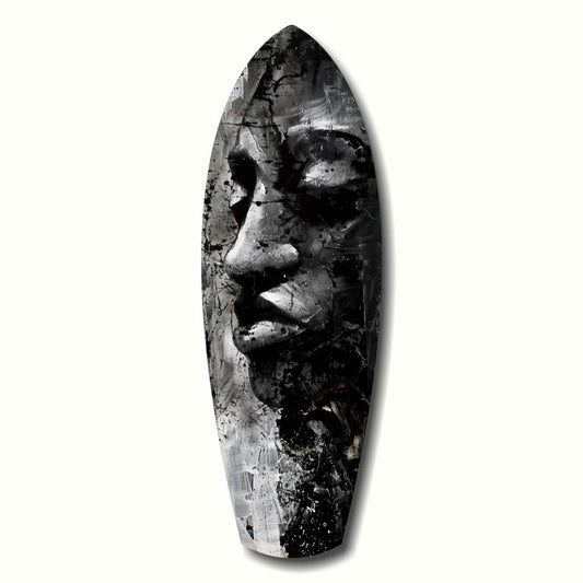 Grunge Painted Face Surfboard Glass Wall Art