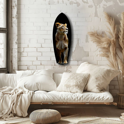 Standing Lioness Golden Portrait Glass Wall Art