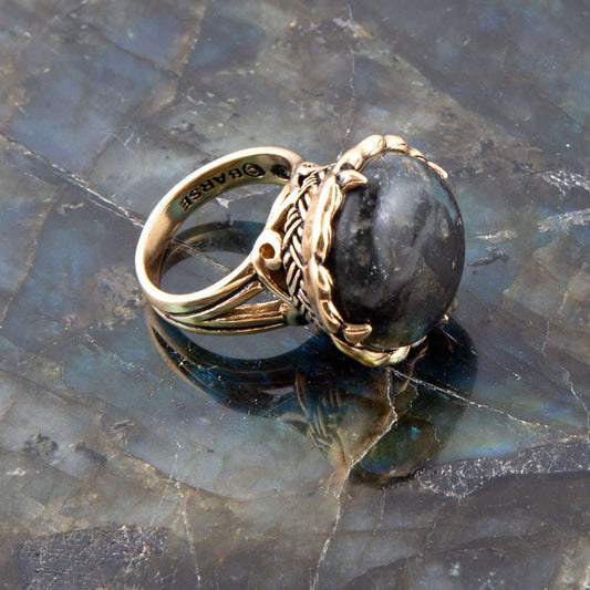 Black Labradorite and Golden Statement Ring Otarealm