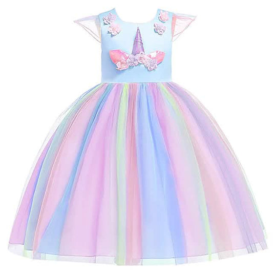 Little Girls' Dress Unicorn Rainbow Patchwork Colorful Tulle Dress Otarealm