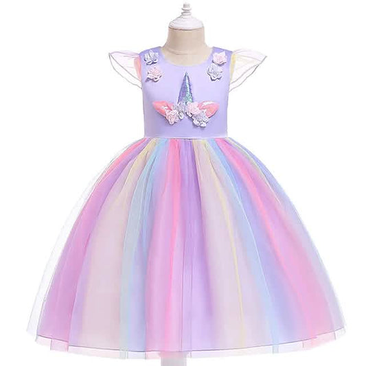 Little Girls' Dress Unicorn Rainbow Patchwork Colorful Tulle Dress Otarealm