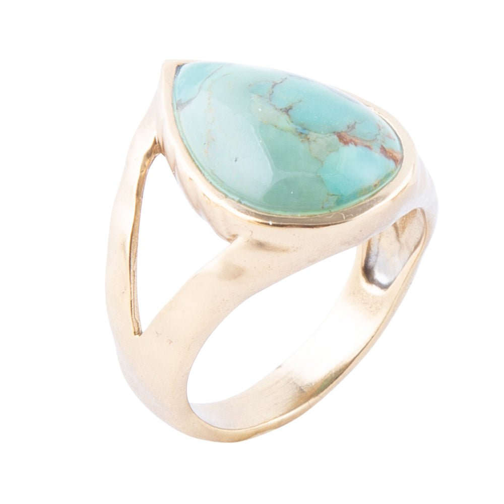 Maisy Blue Turquoise Golden Teardrop Ring Otarealm