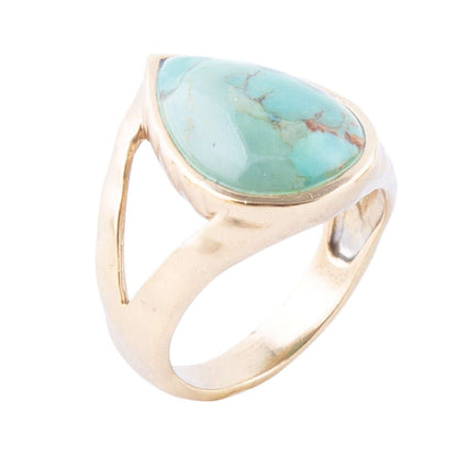 Maisy Blue Turquoise Golden Teardrop Ring Otarealm