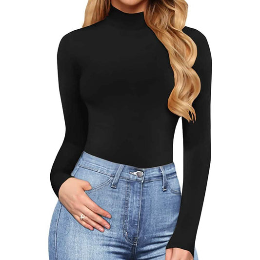 MANGOPOP Women's Mock Turtle Neck Long Sleeve Tops Bodysuit Jumpsuit Otarealm