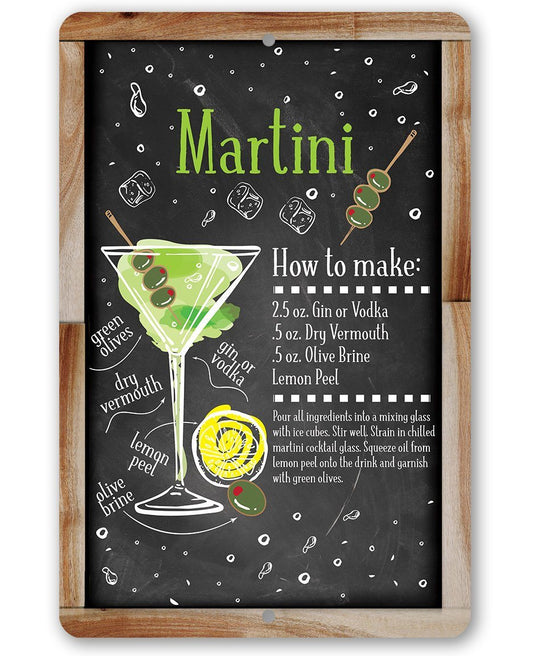 Martini Bar Recipe - Metal Sign