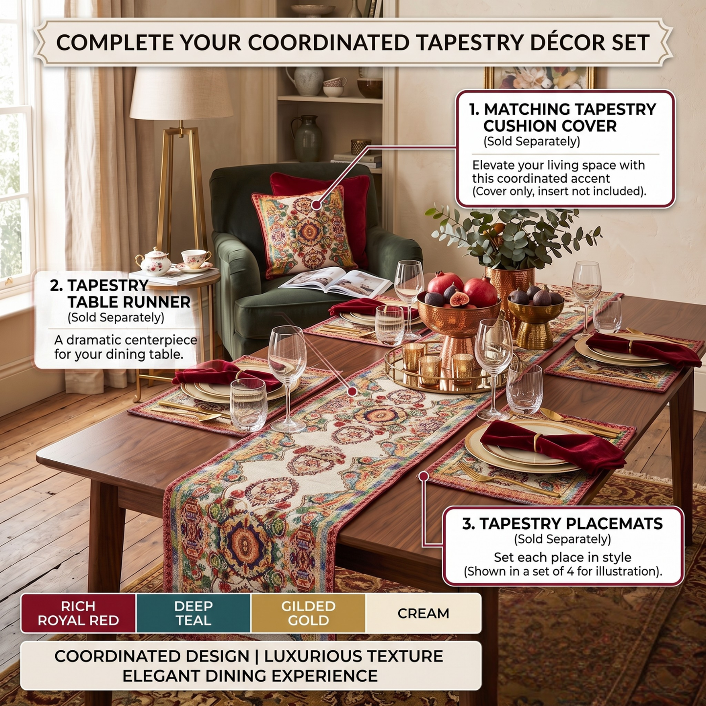 Tache Elegant Ivory Colorful Ornate Paisley Woven Tapestry Table Runner (18193)