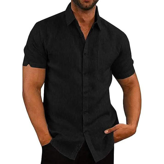 Mens Button Down Short Sleeve Linen Shirts Otarealm