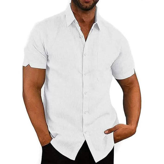 Mens Button Down Short Sleeve Linen Shirts Otarealm