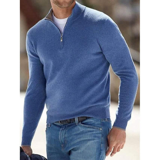 Men's Sweater Jumper Pullover Ribbed Knit Cropped Zipper Knitted Solid Color