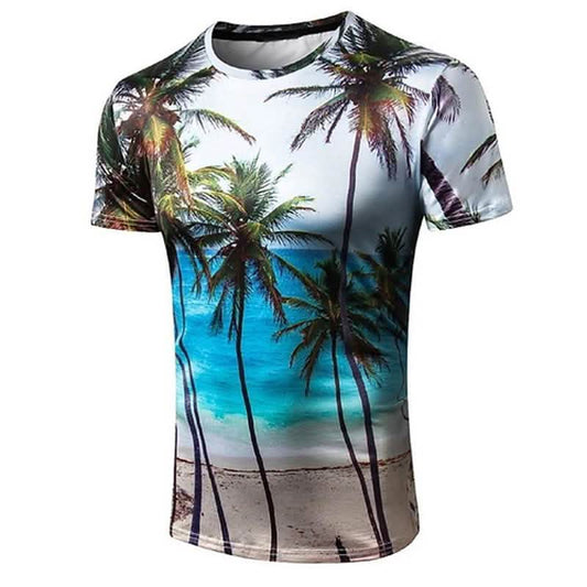 Men's T shirt Graphic Scenery Print Short Sleeve Daily Tops Blue