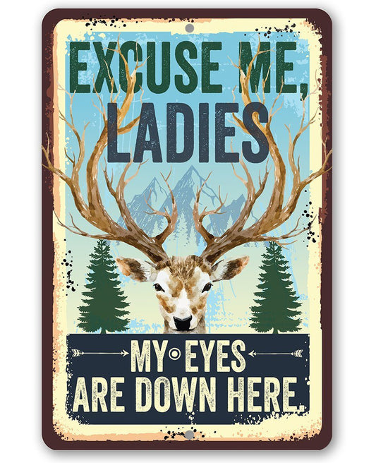 Excuse Me Ladies My Eyes Are Down Here - Metal Sign