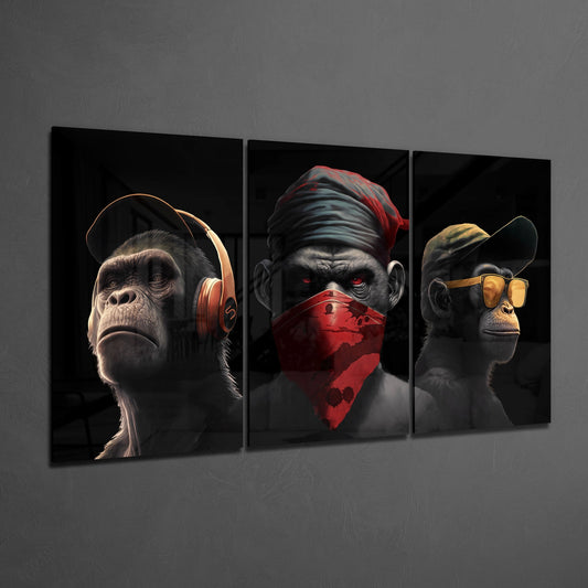3 Wise Monkeys Mega Glass Wall Art