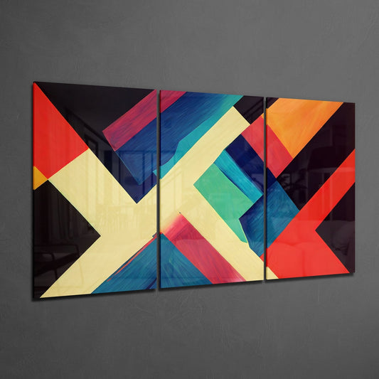Bold Cream X Geometric Blocks Glass Wall Art