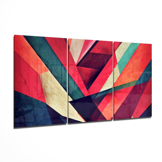 Crimson and Teal Diagonal Stripes Glass Wall Art