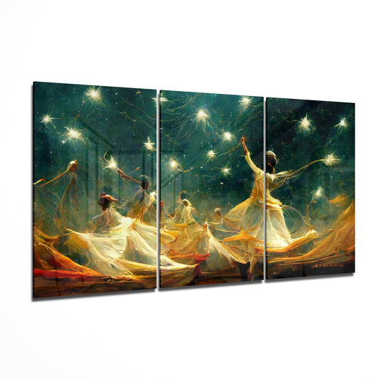 Whirling Dancers Under Starburst Sky Glass Wall Art
