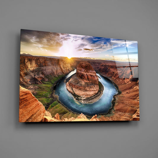 Horseshoe River Bend Canyon Sunset Glass Wall Art