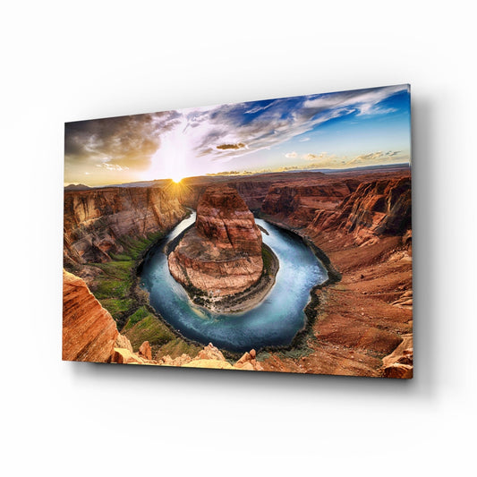 Horseshoe River Bend Canyon Sunset Glass Wall Art