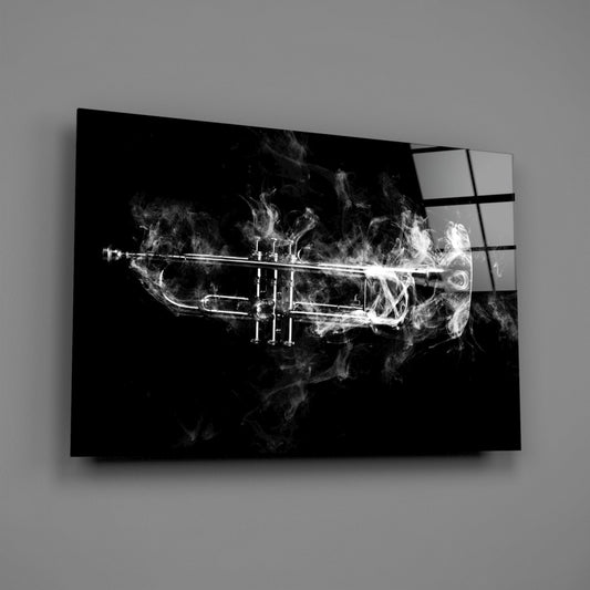 Smoke Trumpet Black and White Glass Wall Art