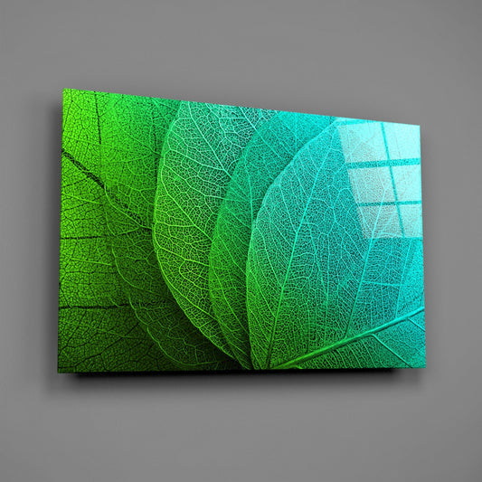 Green to Turquoise Leaf Vein Gradient Glass Wall Art