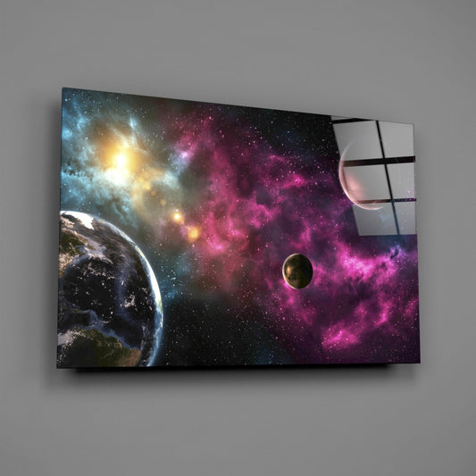 Pink Nebula Planets Glass Wall Art