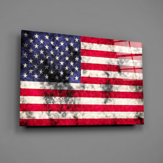 Distressed Grunge American Flag Glass Wall Art
