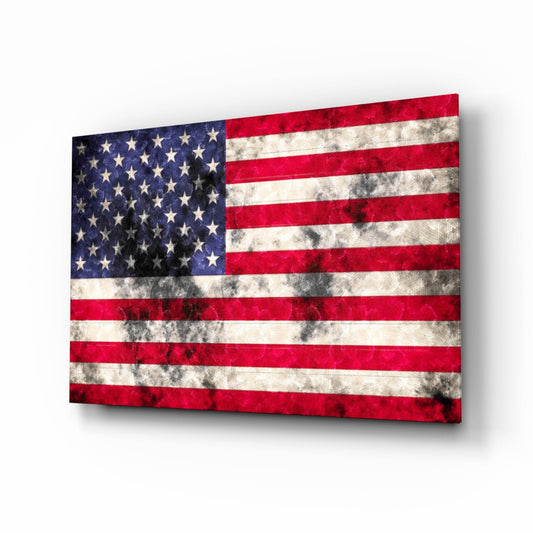 Distressed Grunge American Flag Glass Wall Art