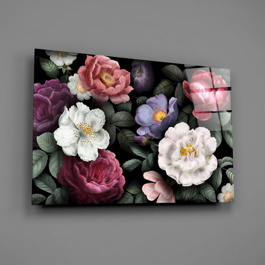 Dark Moody Vintage Rose Bouquet Floral Glass Wall Art