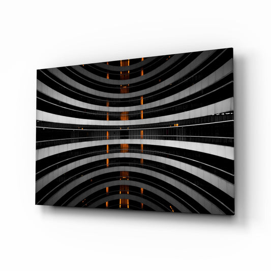Curved Balconies Amber Lights Glass Wall Art