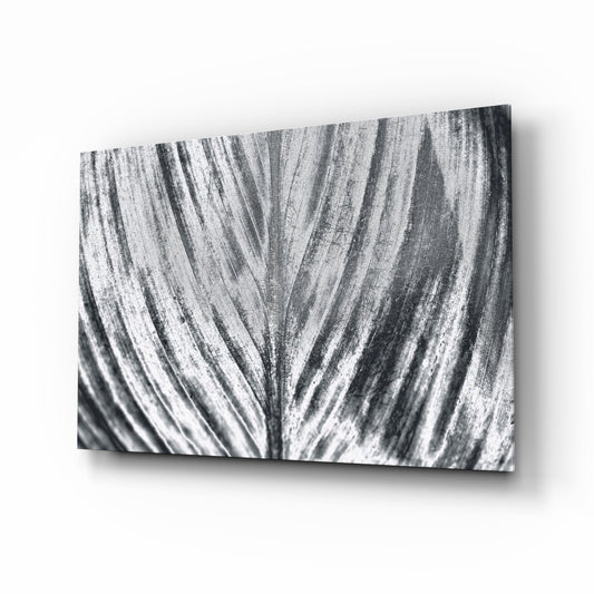 Silver Brushed Leaf Glass Wall Art